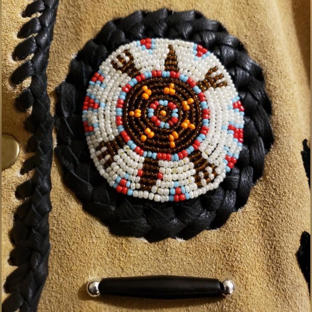 Suede Leather Indian Fringe Beaded coat jacket - Picture 3 of 12